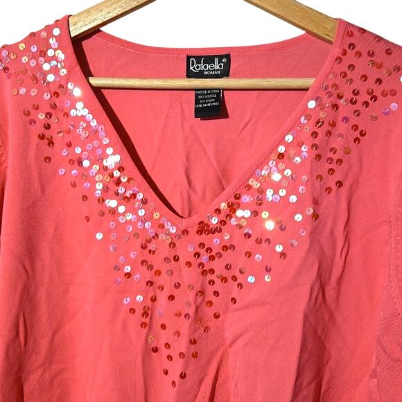 NWT Rafaella 1X Pink Sequin V-Neck Long-sleeved Top/Sweater [0023] - Picture 4 of 10